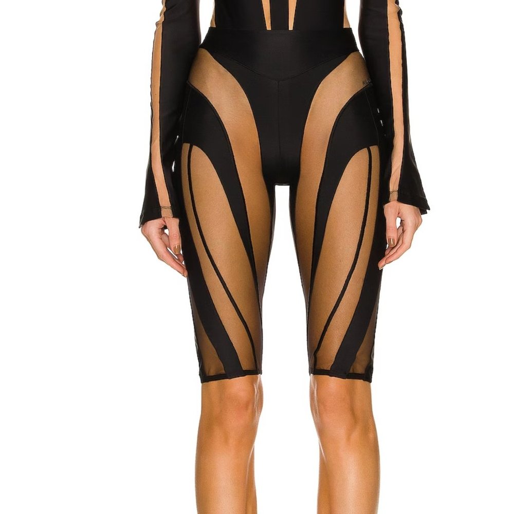 NEW Mugler Sheer Spiral Short in Black Mesh 38 / 6